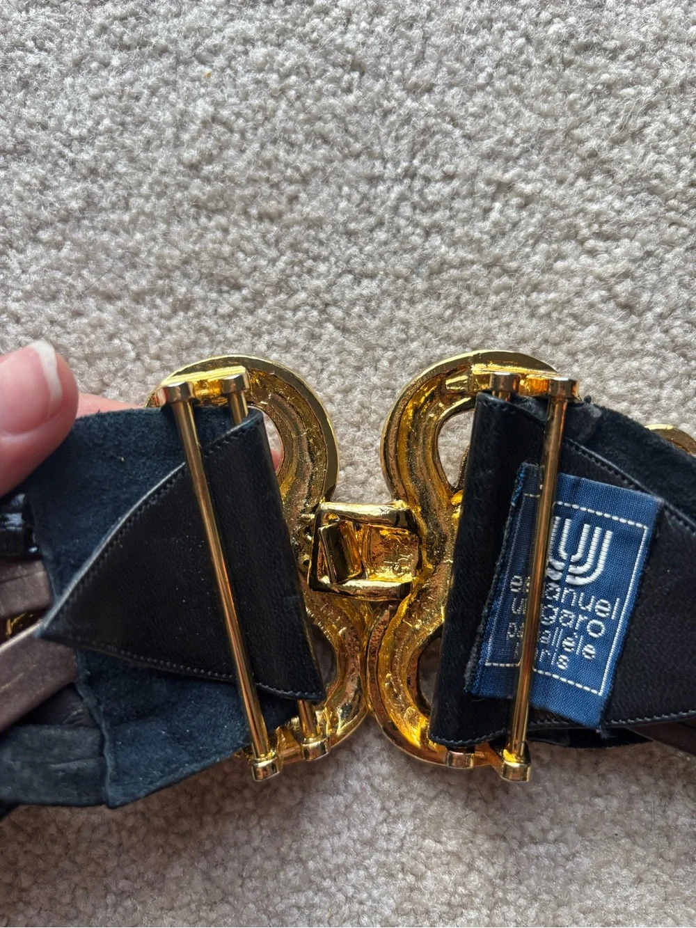 Emanuel Ungaro Braided Black and Brown Belt with Decorative Gold Buckle
